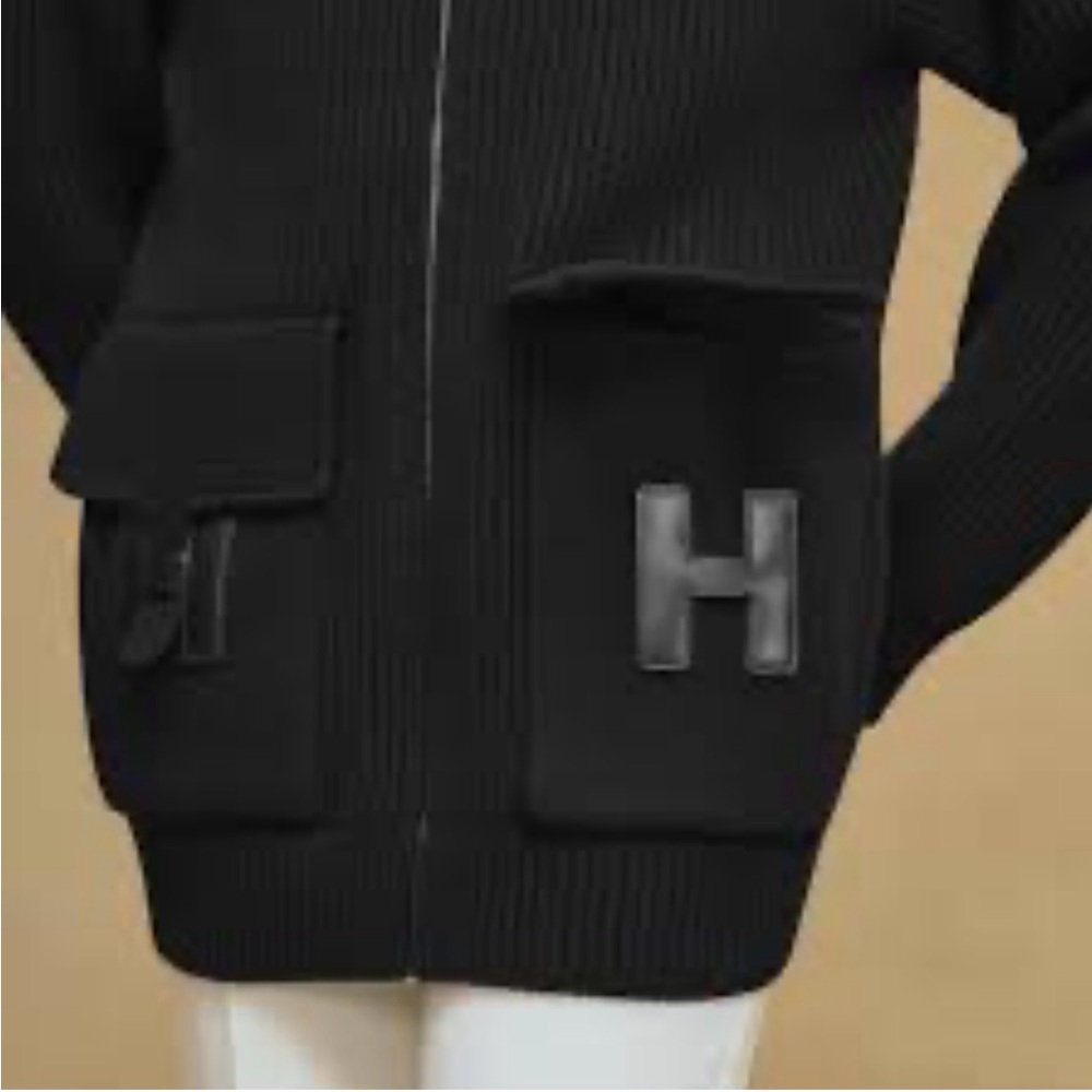 Black Ribbed Jacket with H Pockets